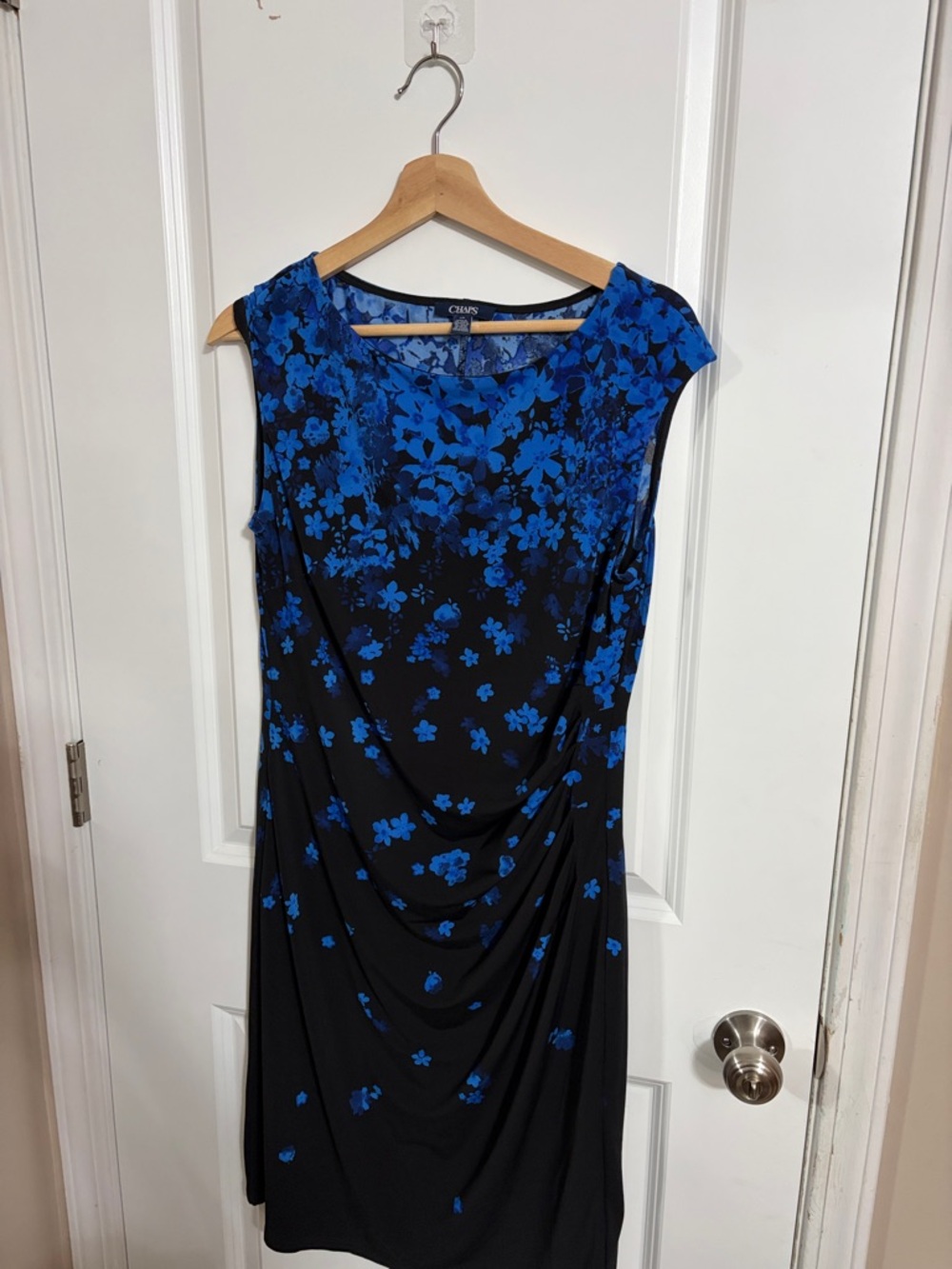 Chaps Black Dress with Royal Blue Floral Print